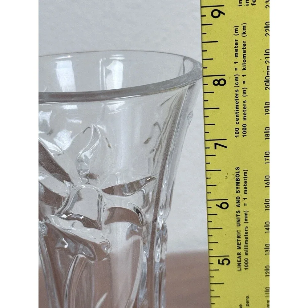 Vintage De Plomb Clear Crystal Vase Embossed Daffodil Butterfly Footed 8